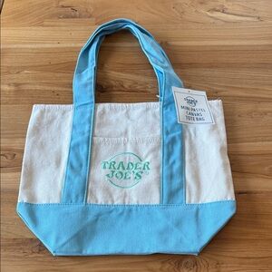 Mini Canvas Tote in Cream and Light Blue